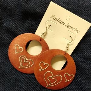 2/$10-Wooden Hoop Earrings | Red | Silver Hearts